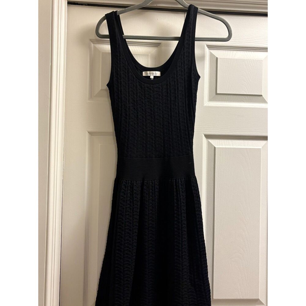 Sandro Paris Black Textured Knit Midi Dress Size 1 (Small) Fit Flare
